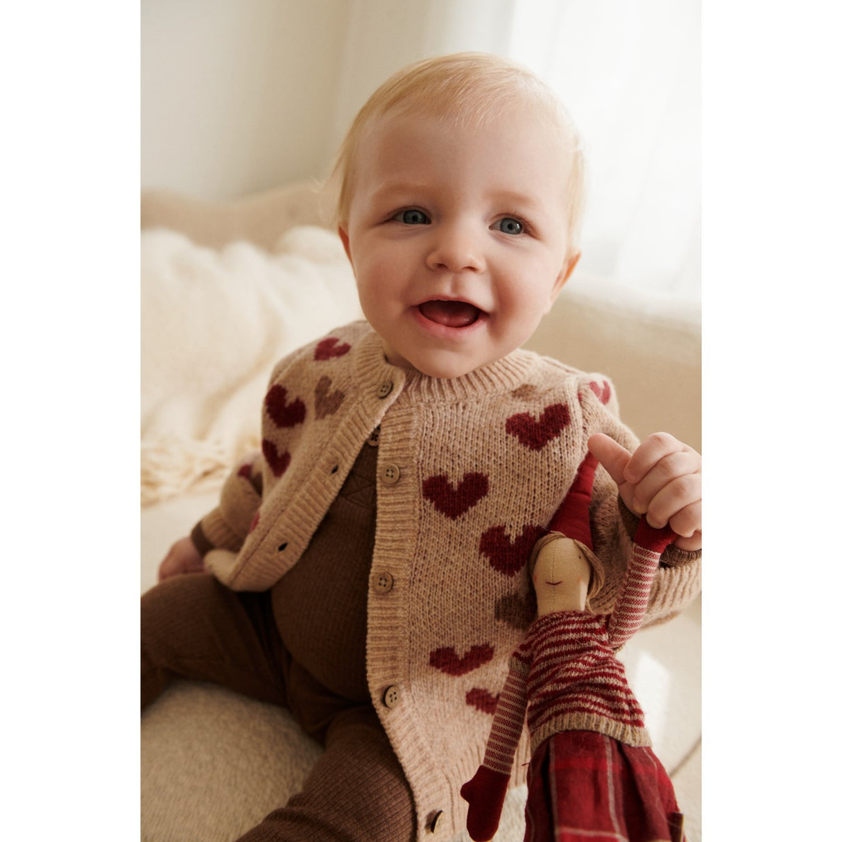 Wheat Offwhite Jacquard Cardigan Hearts