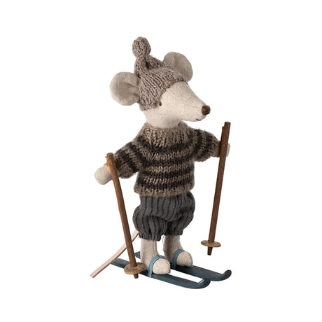 Maileg Winter mouse with ski set, Big brother - Grey