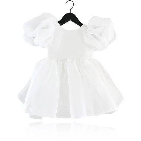 Dolly by Le Petit Tom White Dolly World V-Back Puff Sleeve Organza Tutu Dress