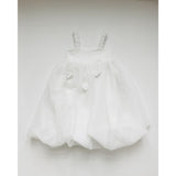 Dolly by Le Petit Tom White Dolly World Heart Balloon Organza Dress With Cotton Body