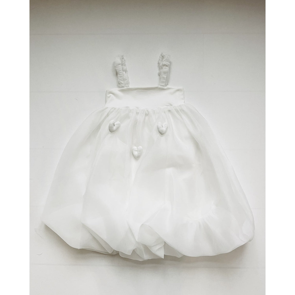 Dolly by Le Petit Tom White Dolly World Heart Balloon Organza Dress With Cotton Body