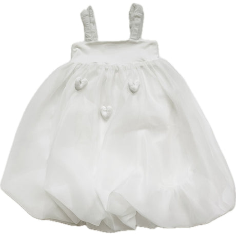 Dolly by Le Petit Tom White Dolly World Heart Balloon Organza Dress With Cotton Body