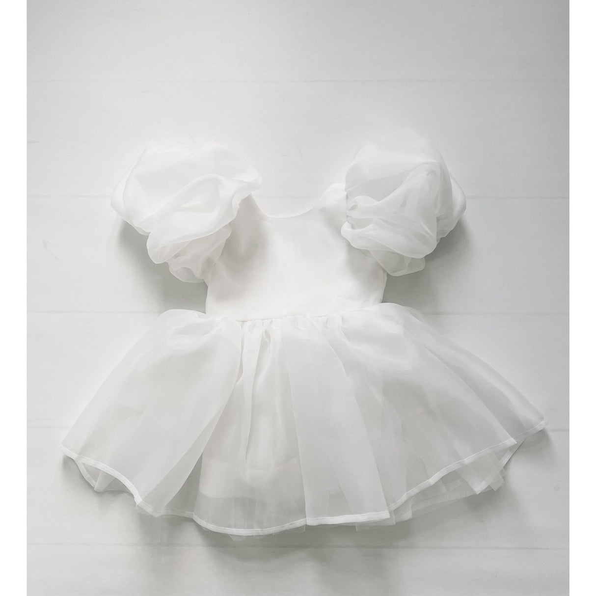 Dolly by Le Petit Tom White Dolly World V-Back Puff Sleeve Organza Tutu Dress