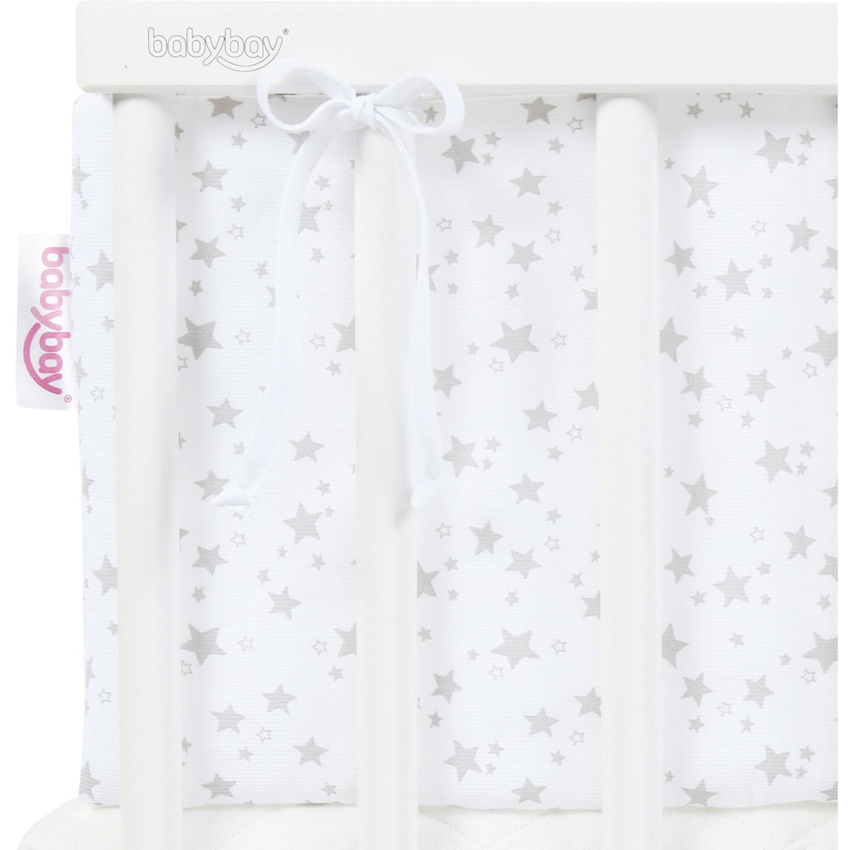 babybay ® White Stars Pearl Grey Babynest Pique