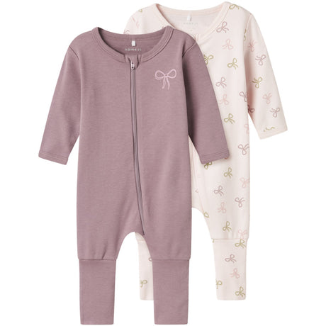 Name It Barely Pink Nightsuit 2-pack Zip Pink Bow Noos