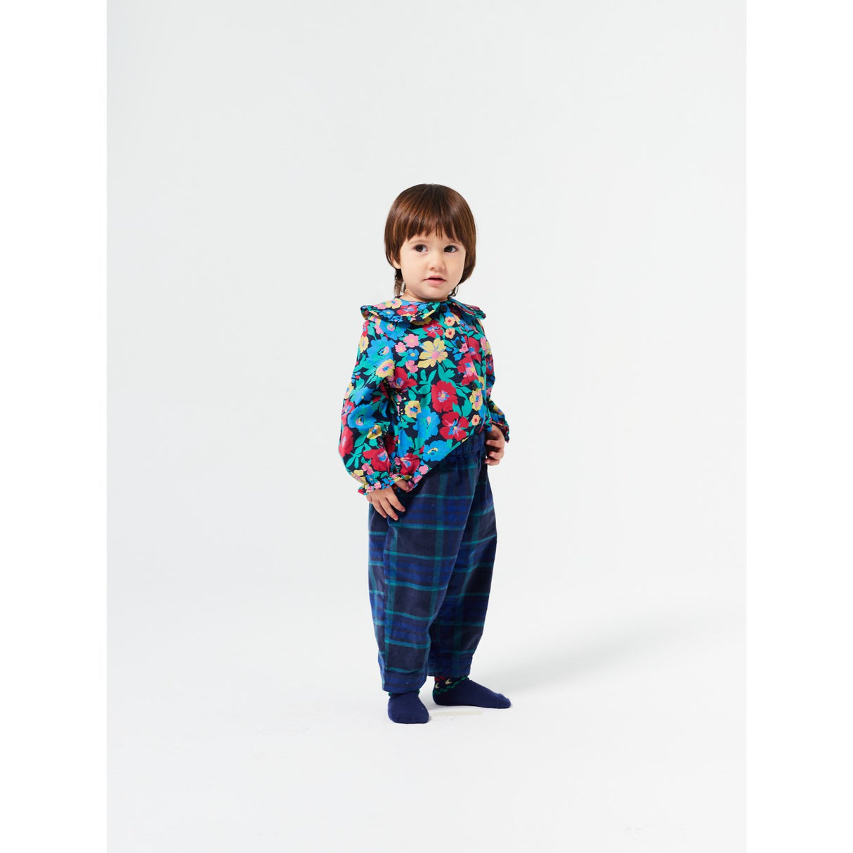 Bobo Choses Midnight Blue Baby Check Bc Velvet Baggy Pants