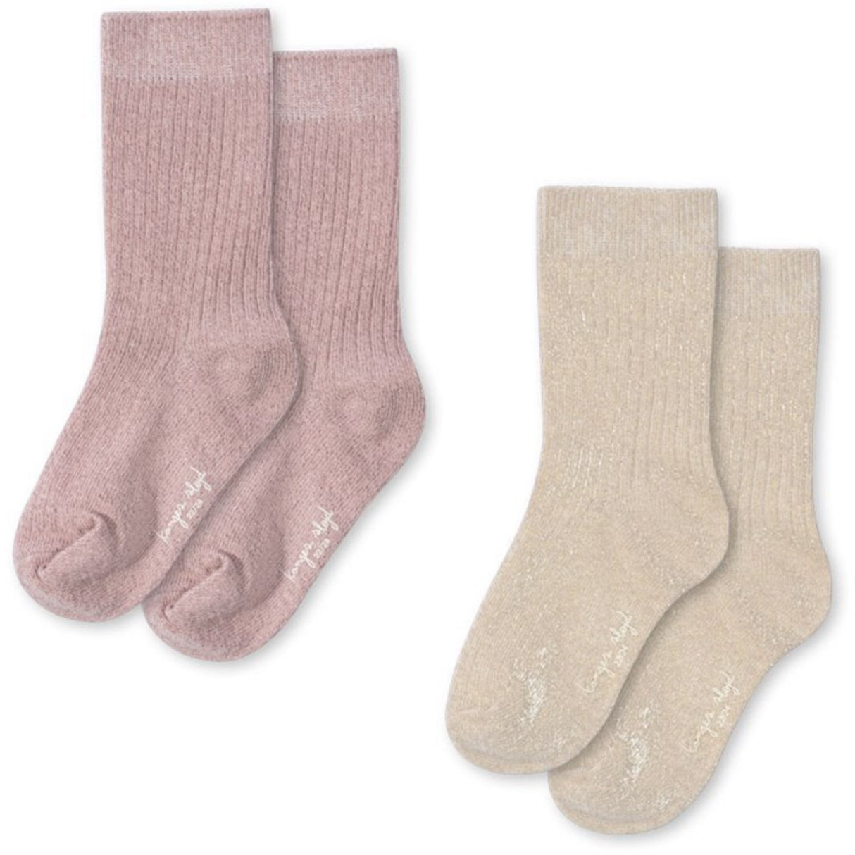 Konges Sløjd Rose/Off White 2 Pack Rib Glitter Socks