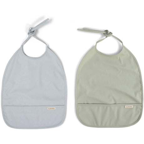 FILIBABBA Bib with tie 2-pack Pearl Blue/Desert Sage