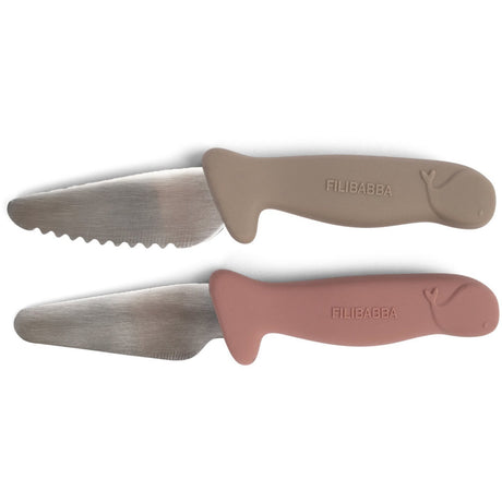 FILIBABBA Knife set for children - 2-pack - Warm Grey/Rose