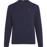 Tommy Hilfiger Dark Night Navy Crew Neck Cotton Cable Sweater