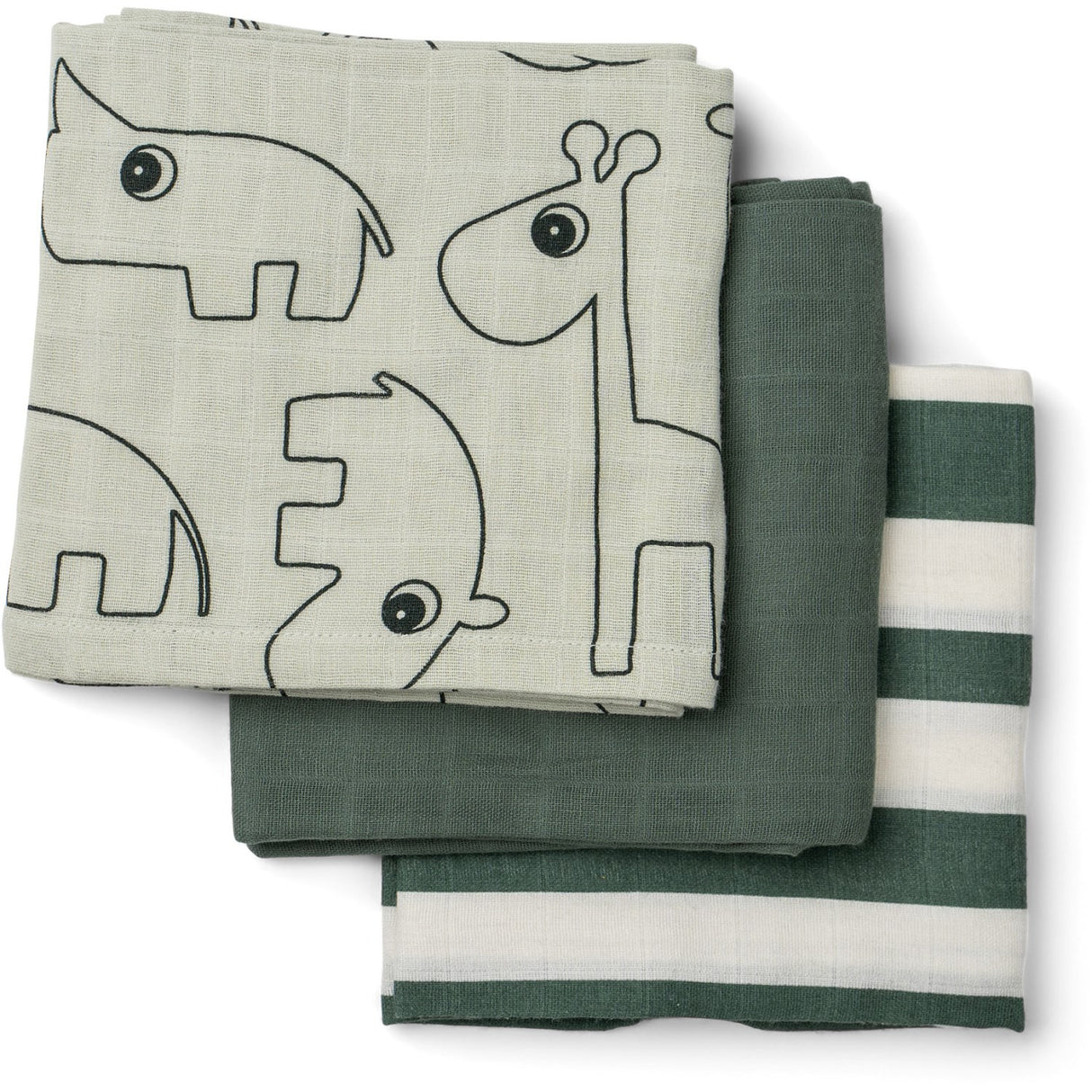 DonebyDeer Grøn Muslin Cloth 3-Pack GOTS Deer Friends