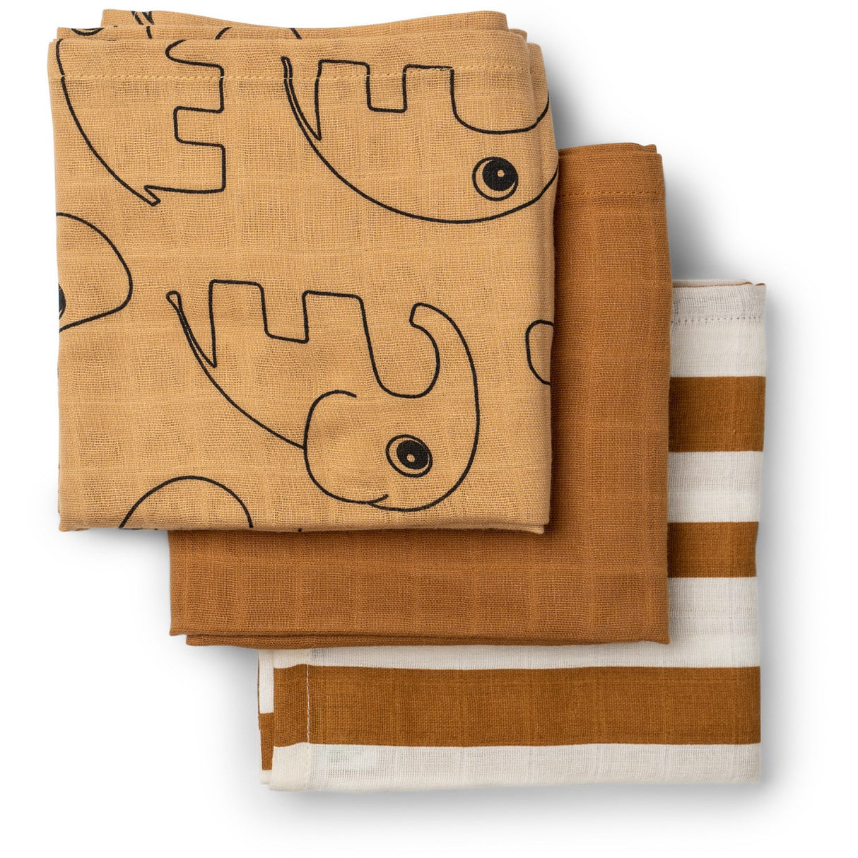 DonebyDeer Mustard Muslin Cloth 3-Pack GOTS Deer Friends