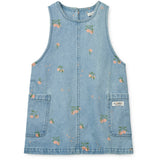 LIEWOOD Peach / Light Blue Denim Angelica Printed Denim Dress