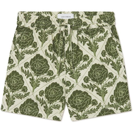 Les Deux Kids Vintage Green/Ivory Lesley Flower Tile AOP Shorts