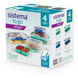 Sistema Minty Teal / Ocean Blue Club 4 Pack Stax To Go Lunch Boxes 2.2L