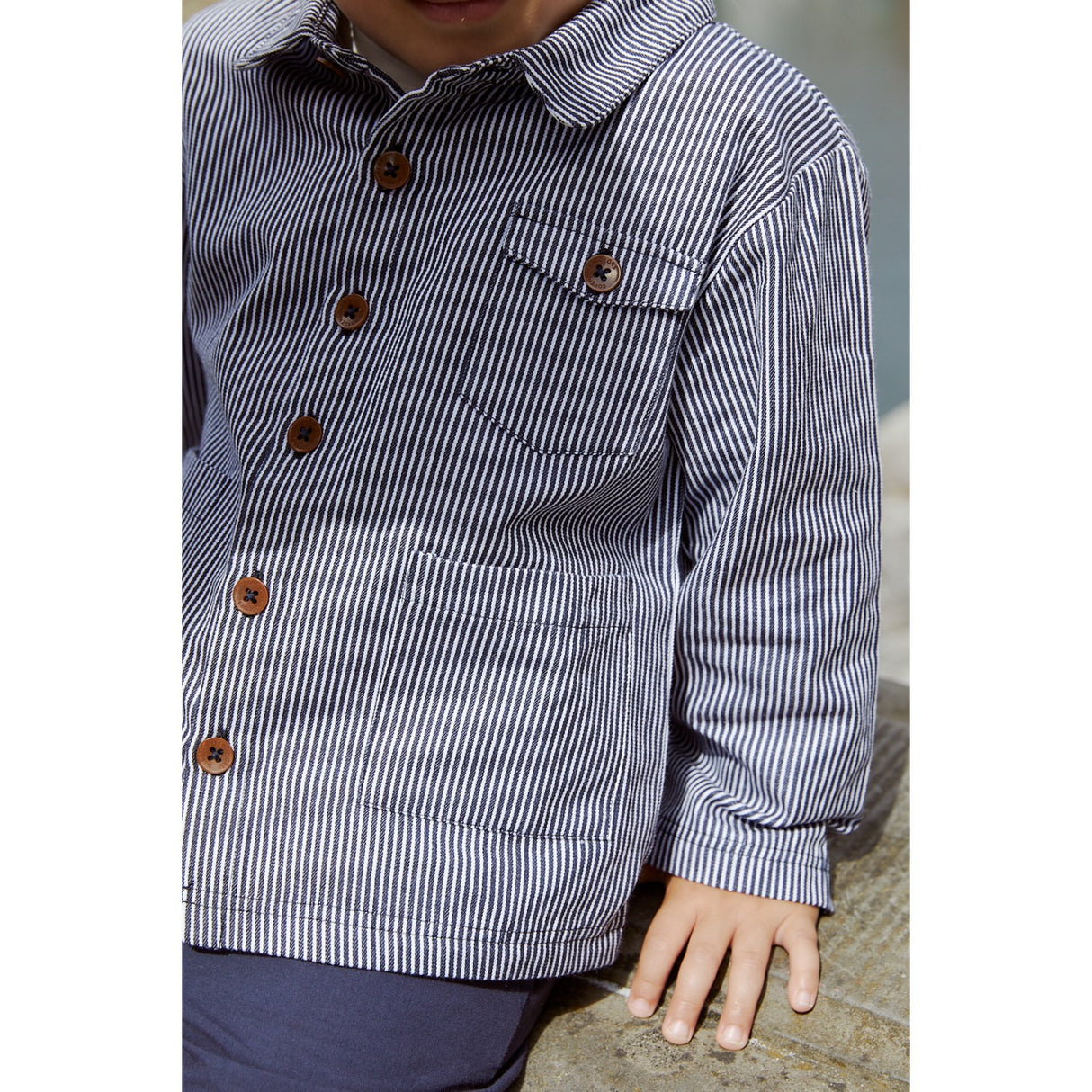 COPENHAGEN COLORS Navy Stripe Striped Twill Jacket W Pockets