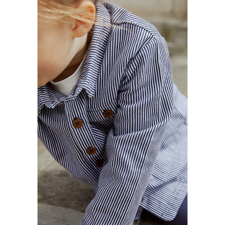 COPENHAGEN COLORS Navy Stripe Striped Twill Jacket W Pockets