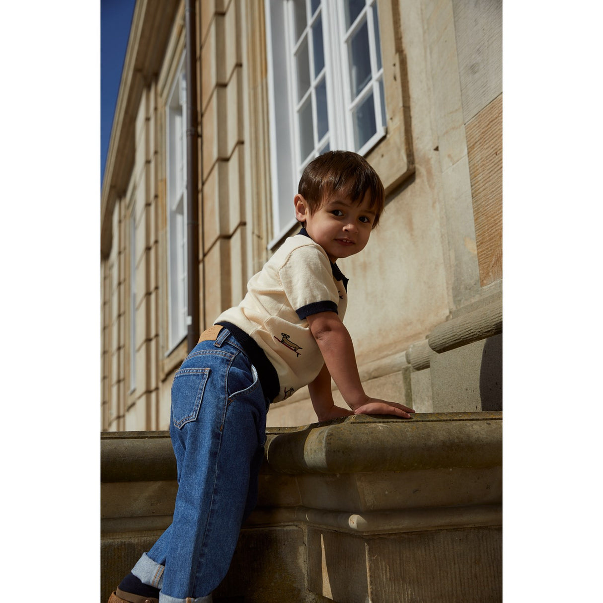 COPENHAGEN COLORS Cream/Navy Comb. Polo W. Embroidery