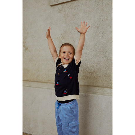 COPENHAGEN COLORS Navy/Cream Comb. Polo W. Embroidery