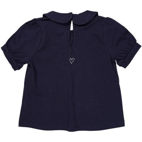 COPENHAGEN COLORS Navy Solid Blouse W. Collar