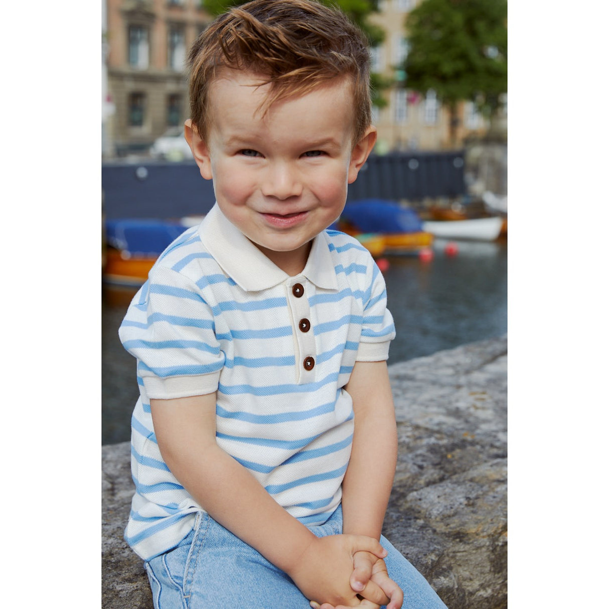 COPENHAGEN COLORS Sky Blue Stripe Pique Stripe Poloshirt