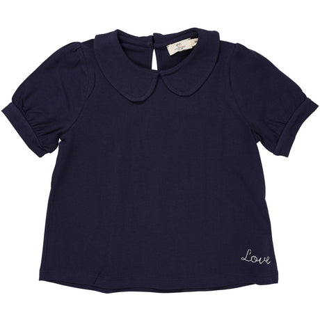 COPENHAGEN COLORS Navy Solid Blouse W. Collar