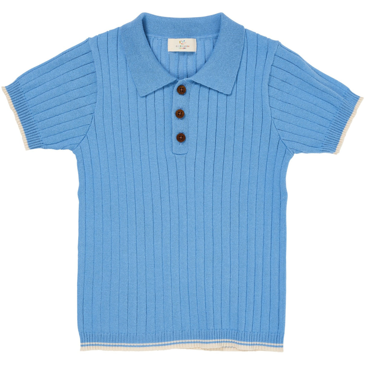 COPENHAGEN COLORS Sky Blue/Cream Comb. Rib Knitted Polo
