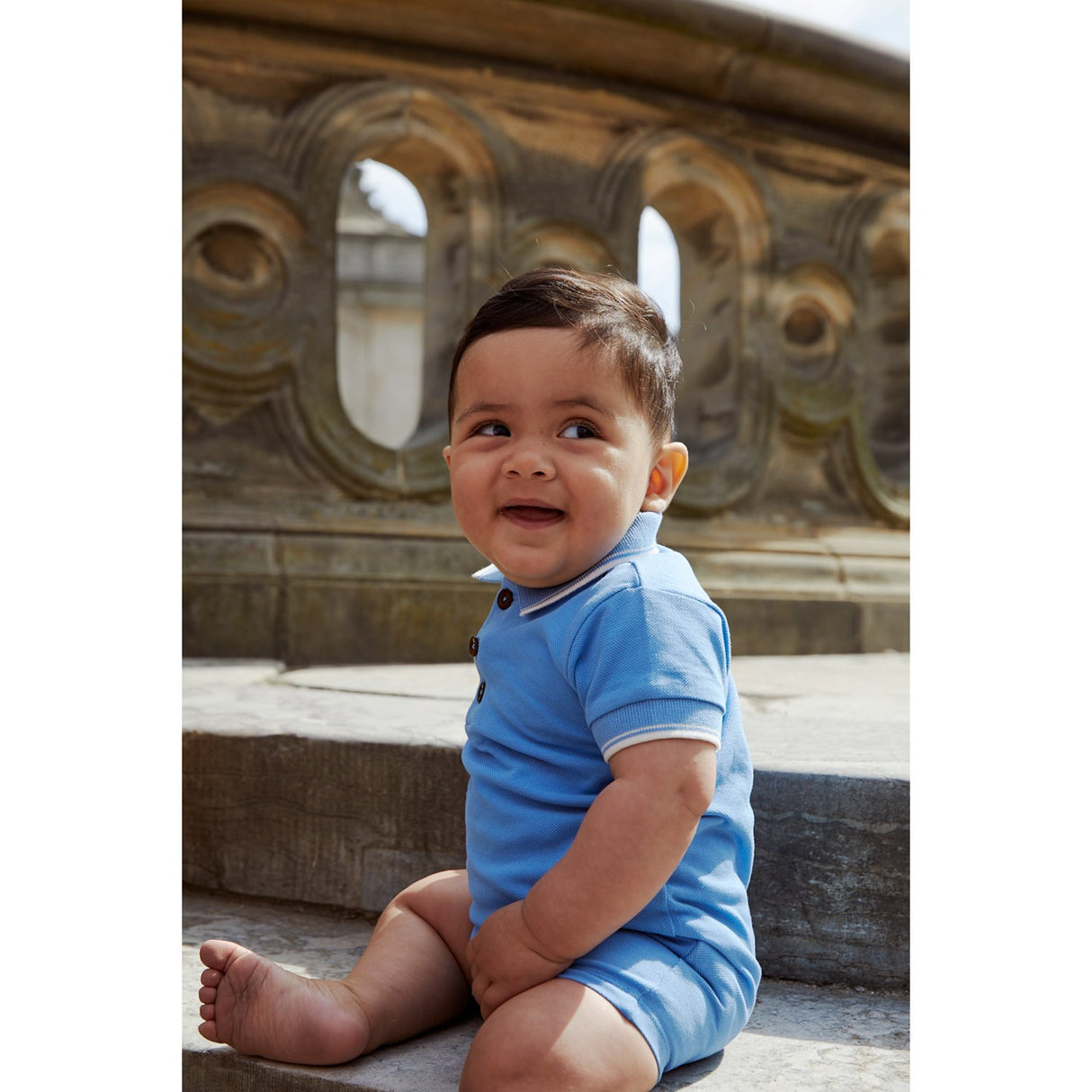 COPENHAGEN COLORS Sky Blue Comb. Pique Polo Romper