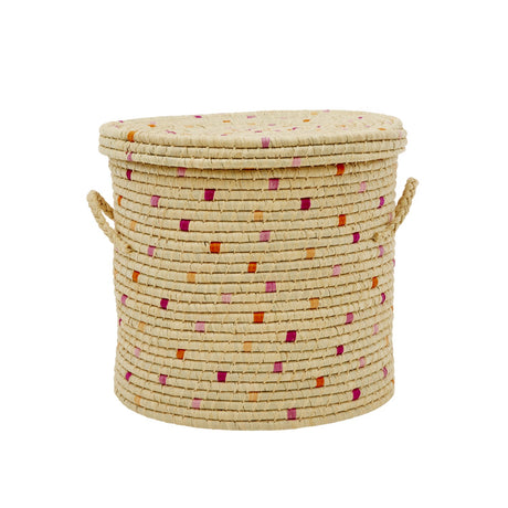 Rice Natural Red Details Laundry Basket In Raffia Small