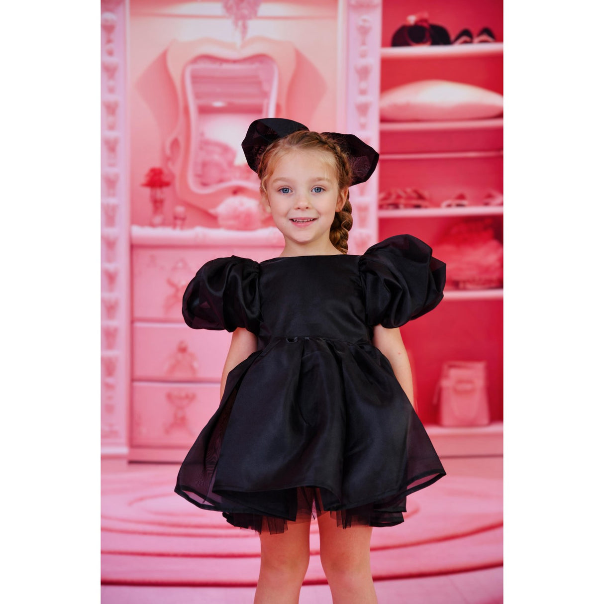 Dolly by Le Petit Tom Black Dolly World V-Back Puff Sleeve Organza Tutu Dress