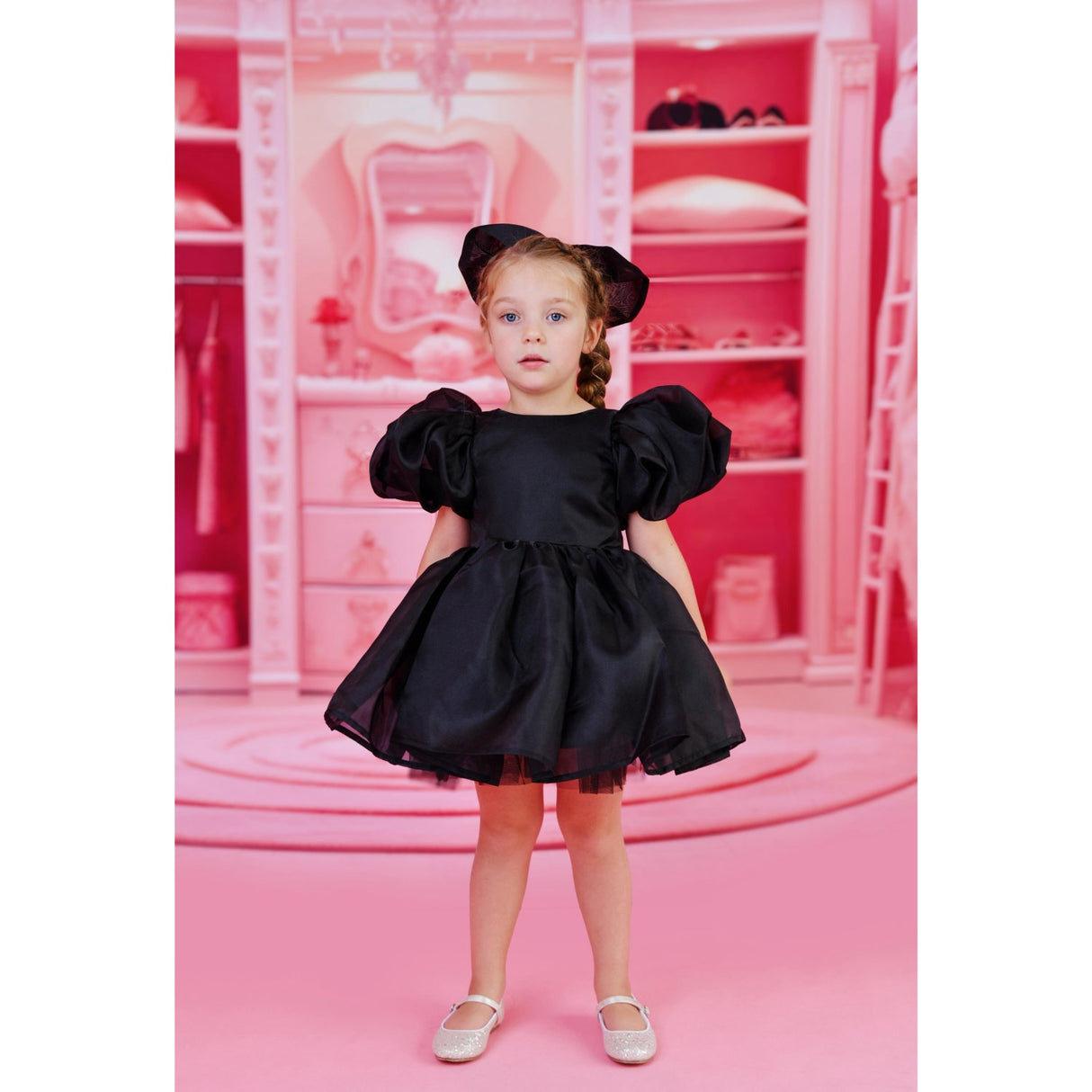 Dolly by Le Petit Tom Black Dolly World V-Back Puff Sleeve Organza Tutu Dress