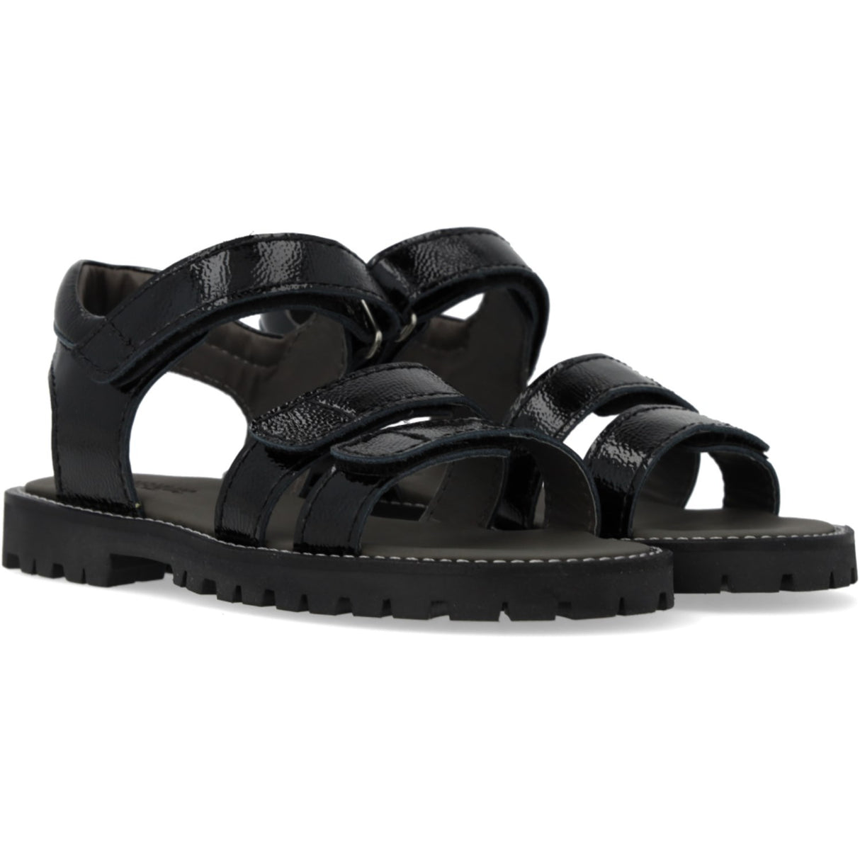 Angulus Black Justerbar Leathersandal Med Velcro