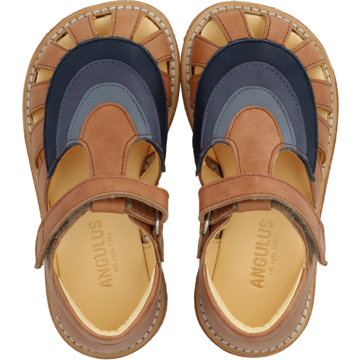 Angulus Tan/Navy/Indigo/Blue FAnd Colourblock Regnbuesandal Med Velcro