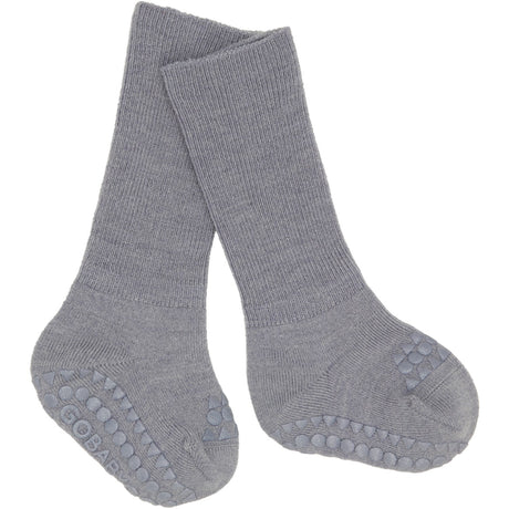 Gobabygo Grey Melange Non-Slip Socks In Merino Wool