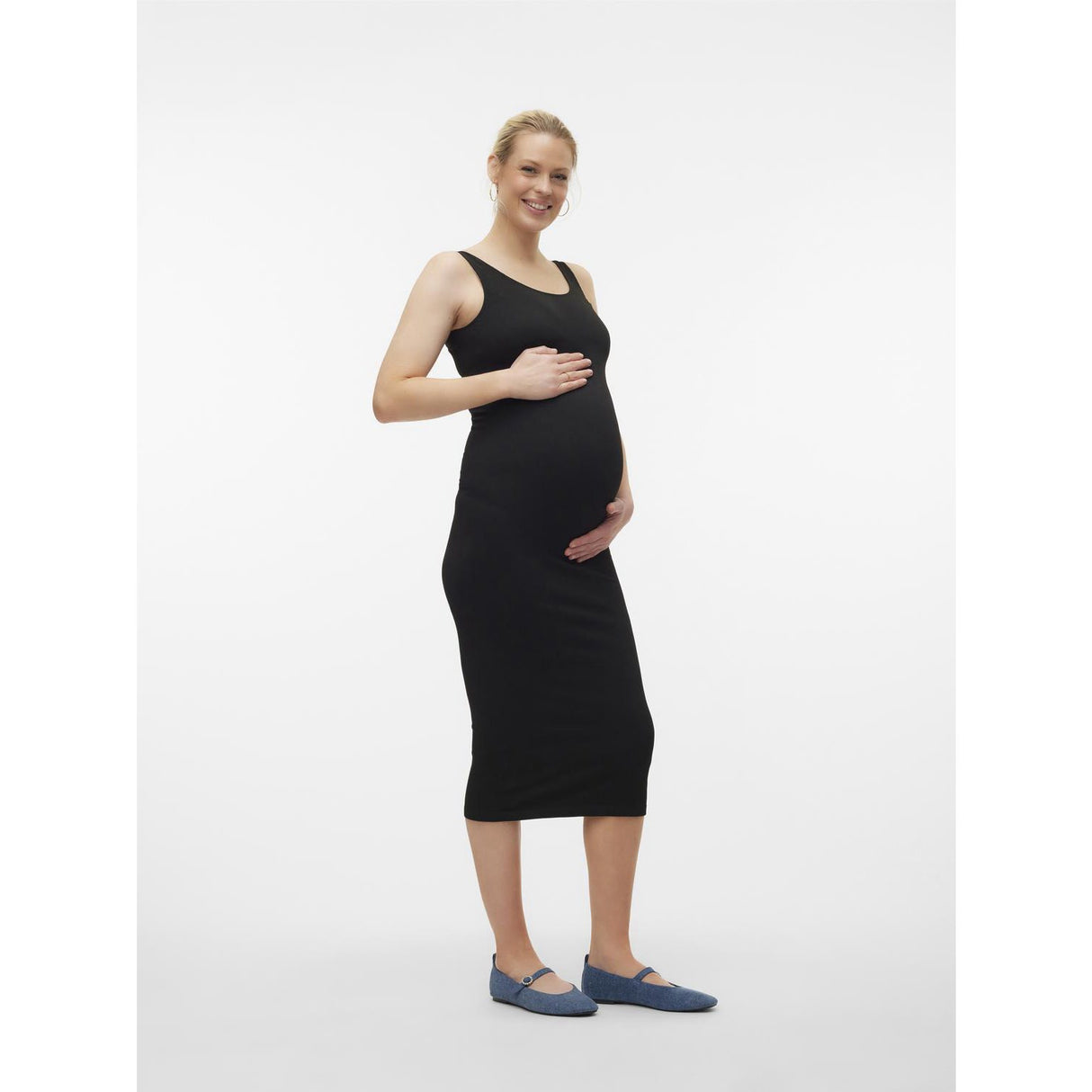 Vero Moda Maternity Black Isa Seamless Midi Rib Dress Noos