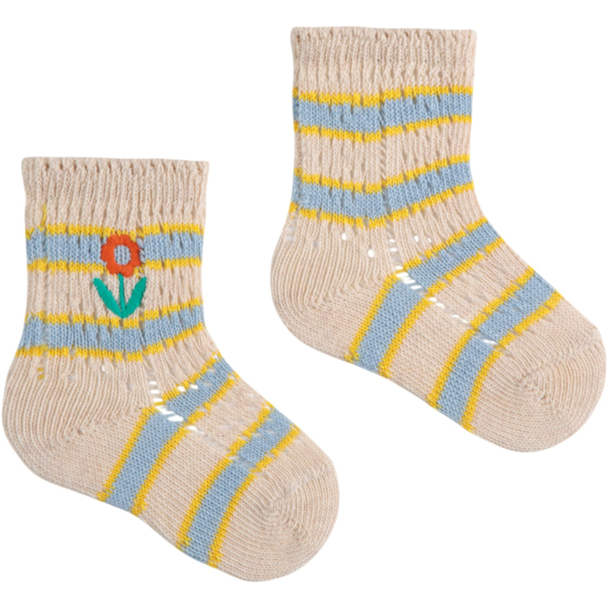 Bobo Choses Light Blue Flower Stripes Short Socks