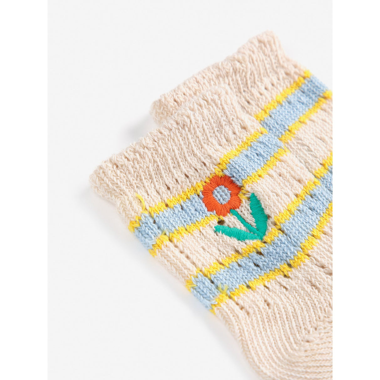 Bobo Choses Light Blue Flower Stripes Short Socks