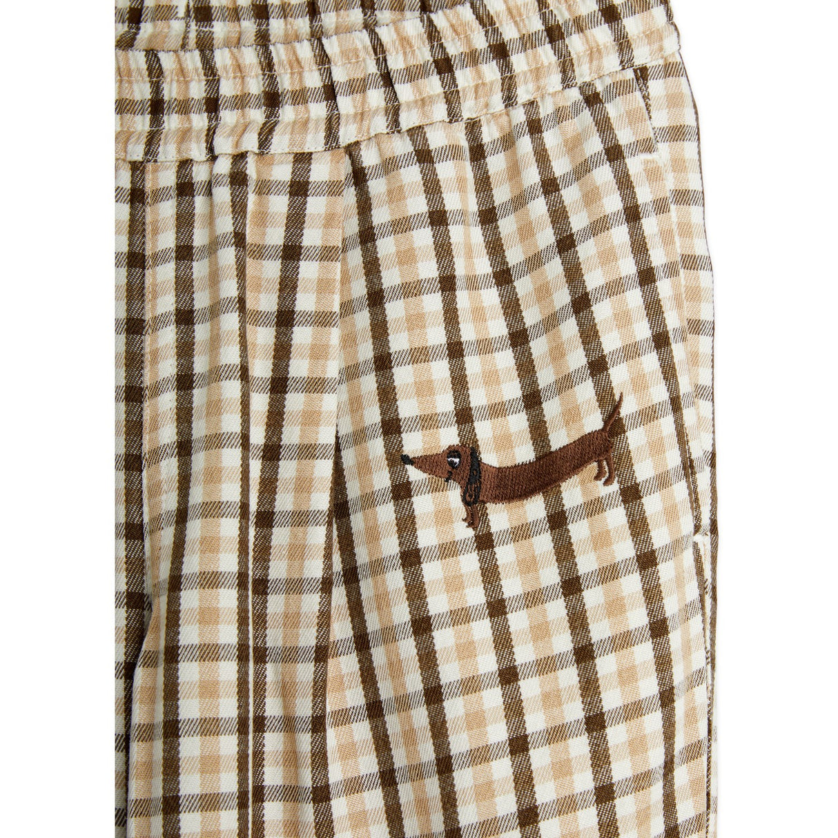 Mini Rodini Beige Gingham Woven Elastic Trousers