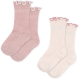Konges Sløjd Rose/Off White 2 Pack Rib Frill Socks
