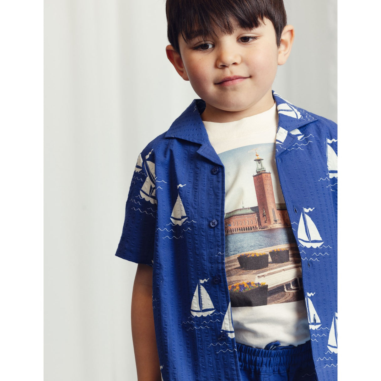 Mini Rodini Blue Sailing Boats AOP Woven Shirt