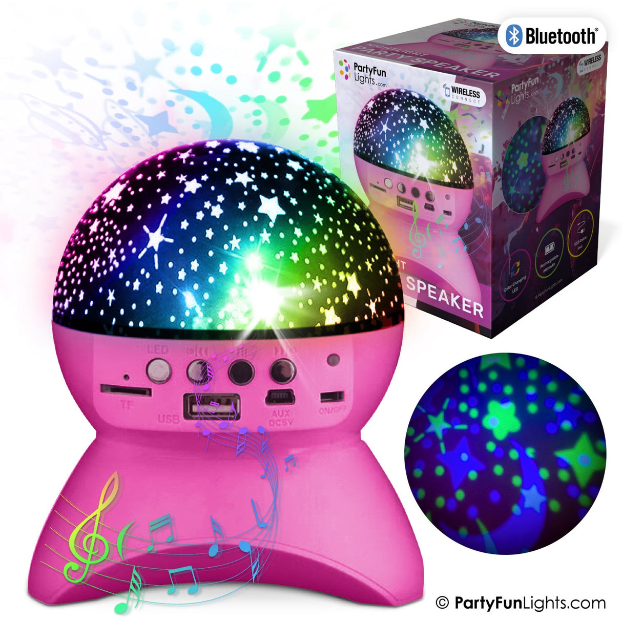 Party Funlight Starry Sky Bluetooth Speaker - Pink