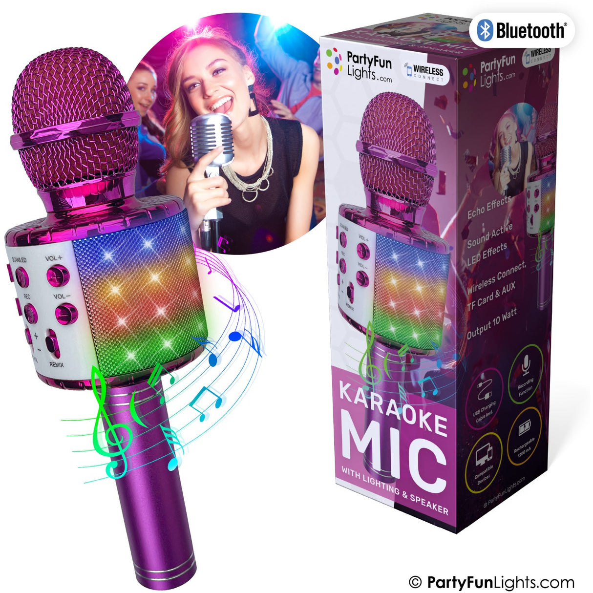 Party Funlight Karaoke Microphone with Speaker - Pink