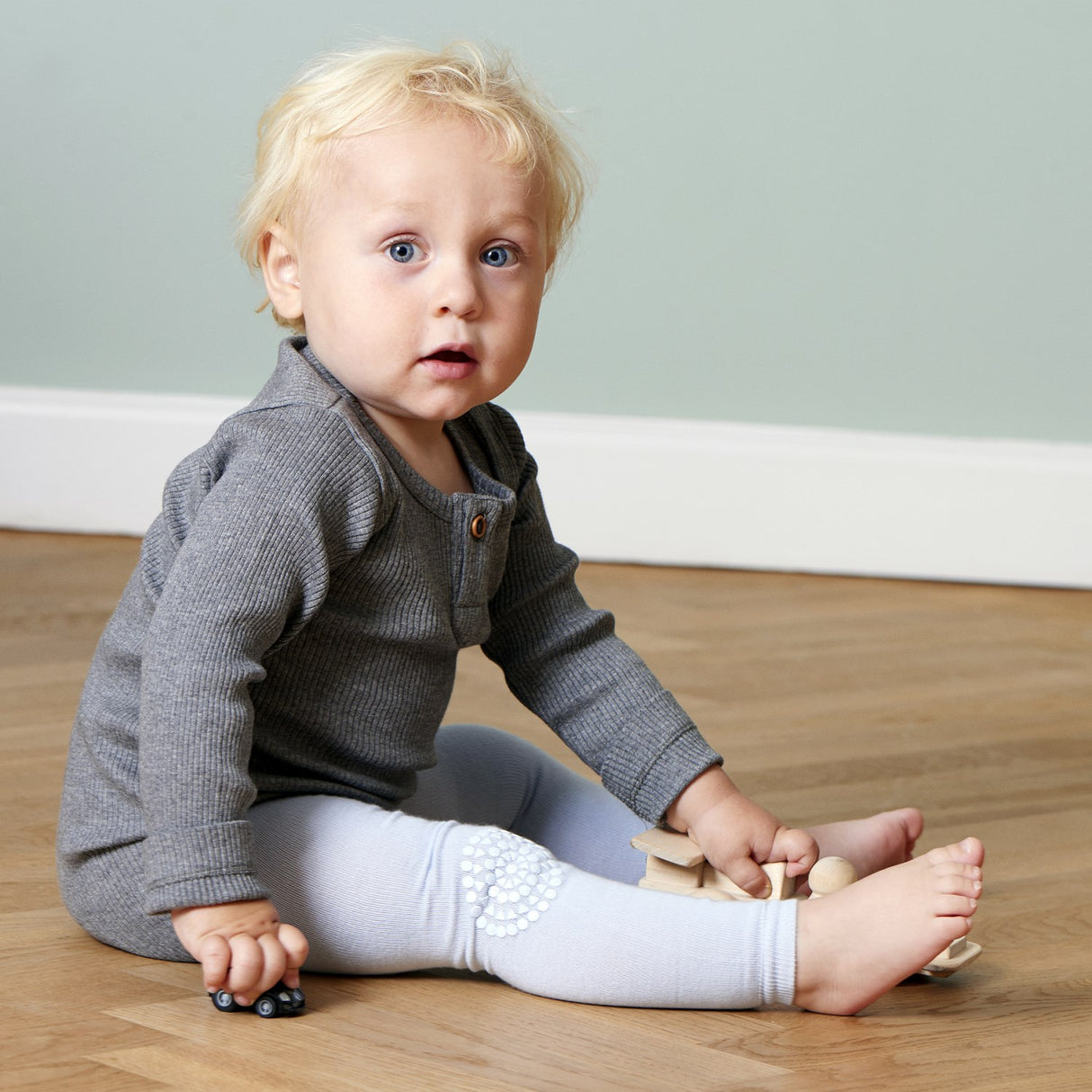 Gobabygo Sky Blue Crawling Leggings Organic Cotton