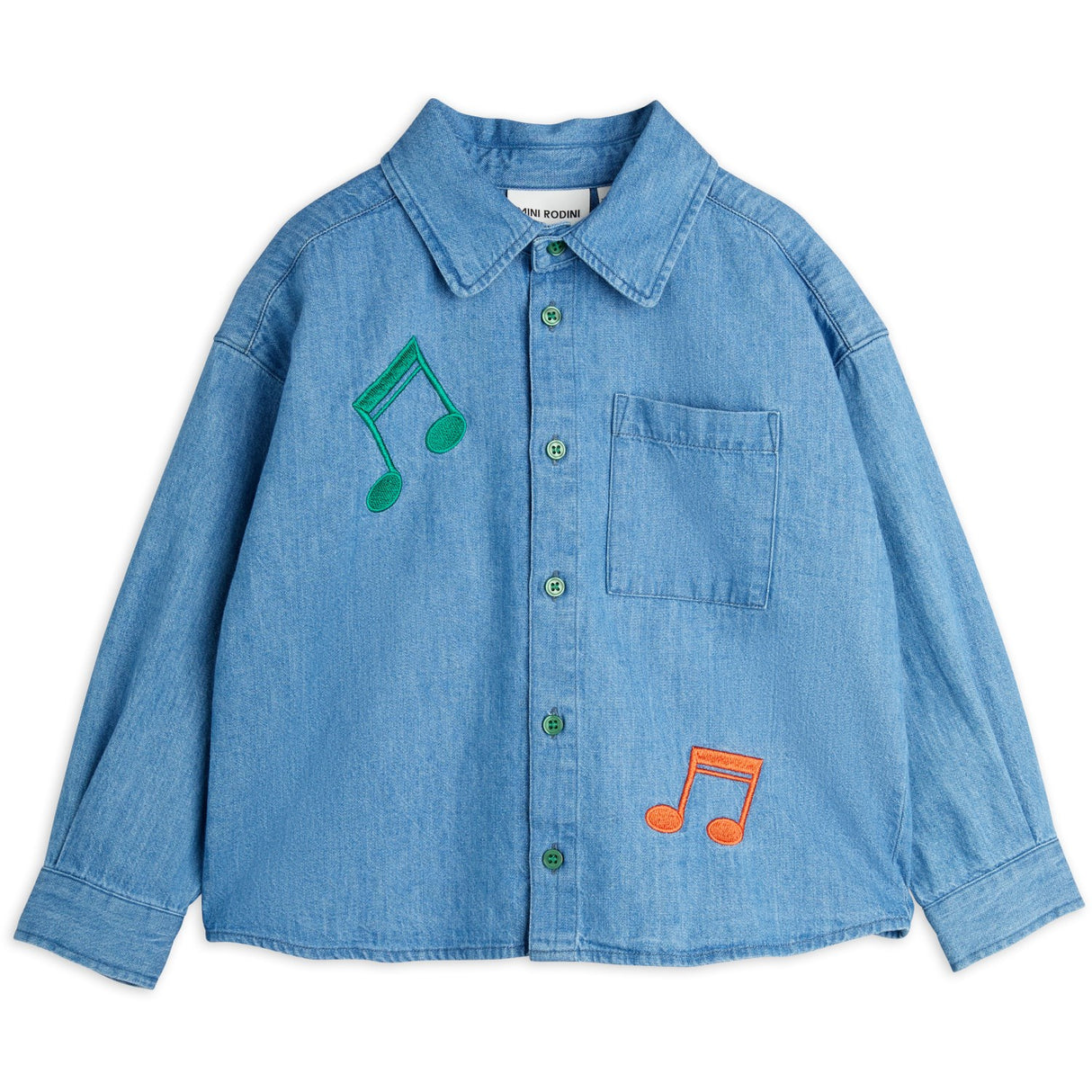 Mini Rodini Blue Note Embroidery Lightweight Denim Shirt