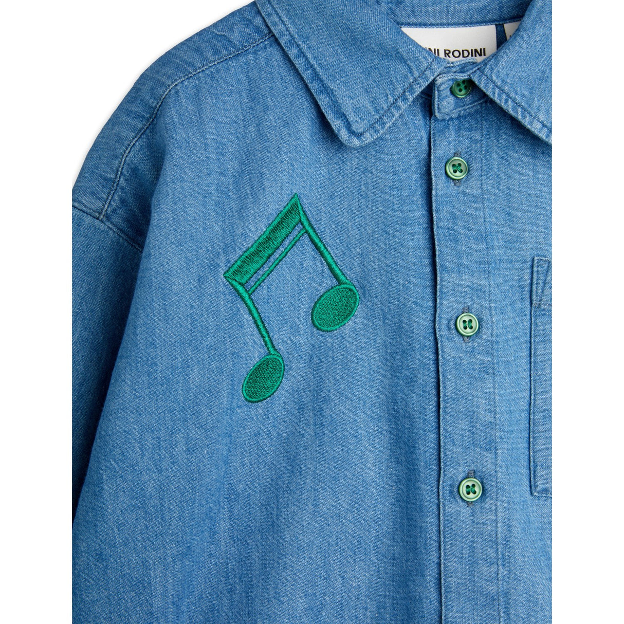 Mini Rodini Blue Note Embroidery Lightweight Denim Shirt