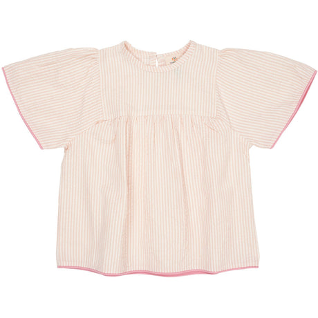 COPENHAGEN COLORS Dusty Rose W Cream Stripe W. Pink Seersucker Blouse W. Contrast Edge