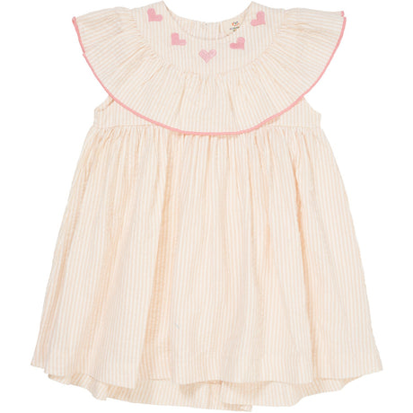 COPENHAGEN COLORS Dusty Rose W Cream Stripe W. Pink Seersucker Dress W. Heart