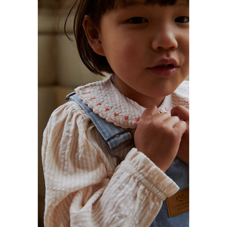 COPENHAGEN COLORS Dusty Rose W Cream Stripe W. Pink Seersucker Ls Tunic W. Hearts