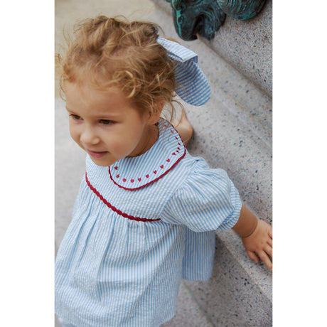 COPENHAGEN COLORS Sky Blue W Cream Stripe W. Berry Seersucker Ls Tunic W. Hearts