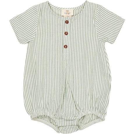 COPENHAGEN COLORS Green W Cream Stripe Seersucker Romper W. Sleeves